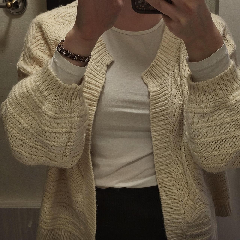 Lucky Brand Cream Chunky Knit Cardigan Sweater